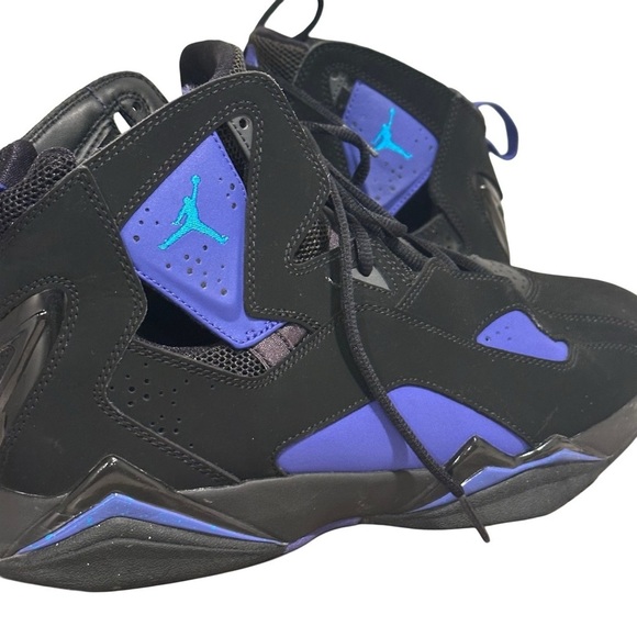 Air Jordan True Fight in Black & Blue Lagoon Leather Sneaker Shoes US 10.5 EUC - Picture 11 of 16